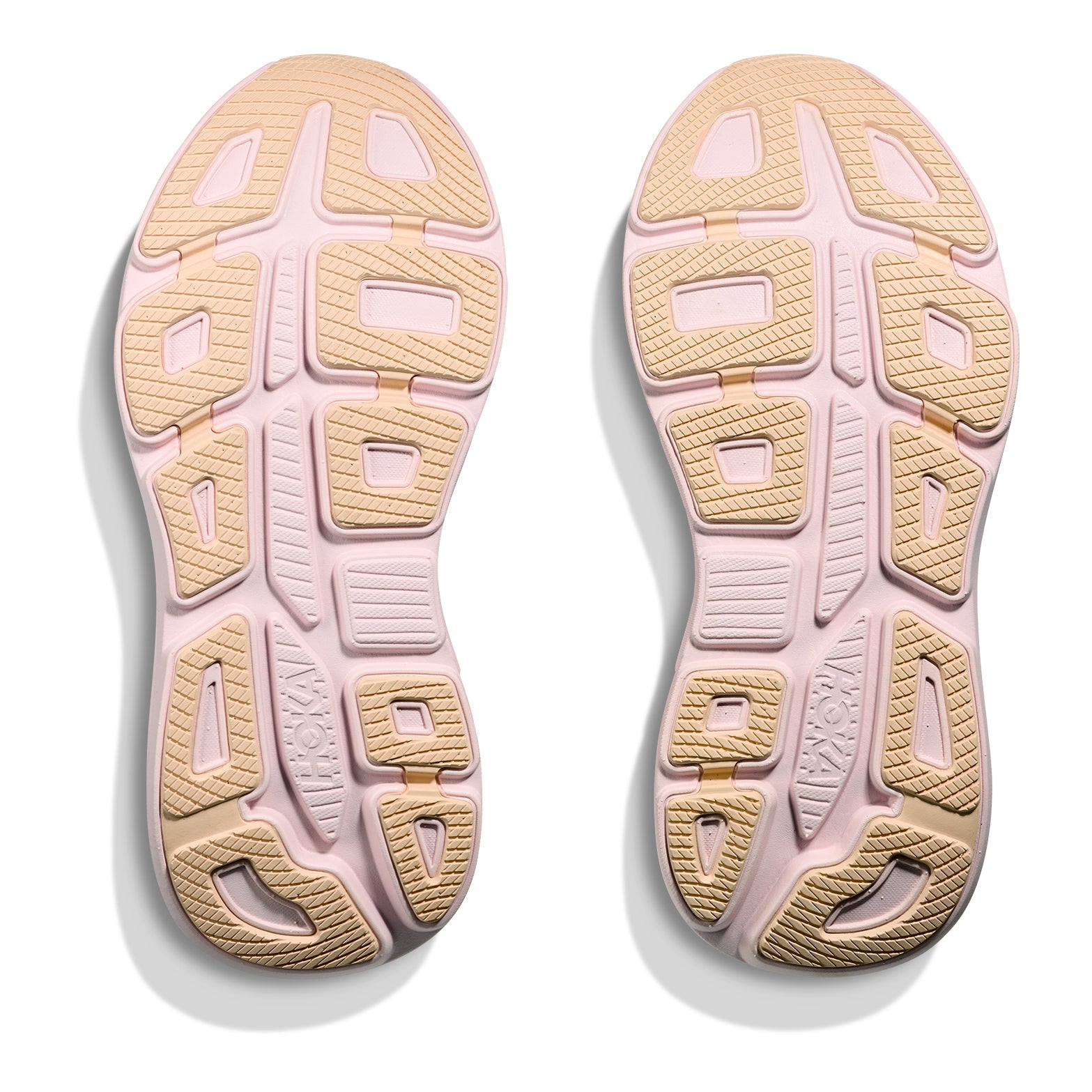 Women's HOKA Bondi 9 Running Shoes Lilac Cream Tangerine Glow sole view displaying durable outsole with maximum cushioning platform for soft comfortable road running