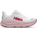 Women's HOKA Bondi 9 Running Shoes White Pink Opal outer side view showing super critically foamed EVA midsole with increased stack height and smooth MetaRocker geometry for maximum cushioned daily running