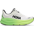 Women's HOKA Bondi 9 Wide Fit Running Shoes White Tart Apple outer side view showing super critically foamed EVA midsole with increased stack height and smooth MetaRocker geometry for maximum cushioned daily running