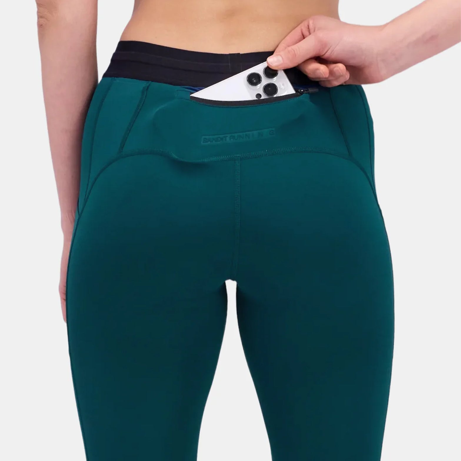 Bandit cold weather tights back view featuring zippered center-back iPhone pocket for secure storage