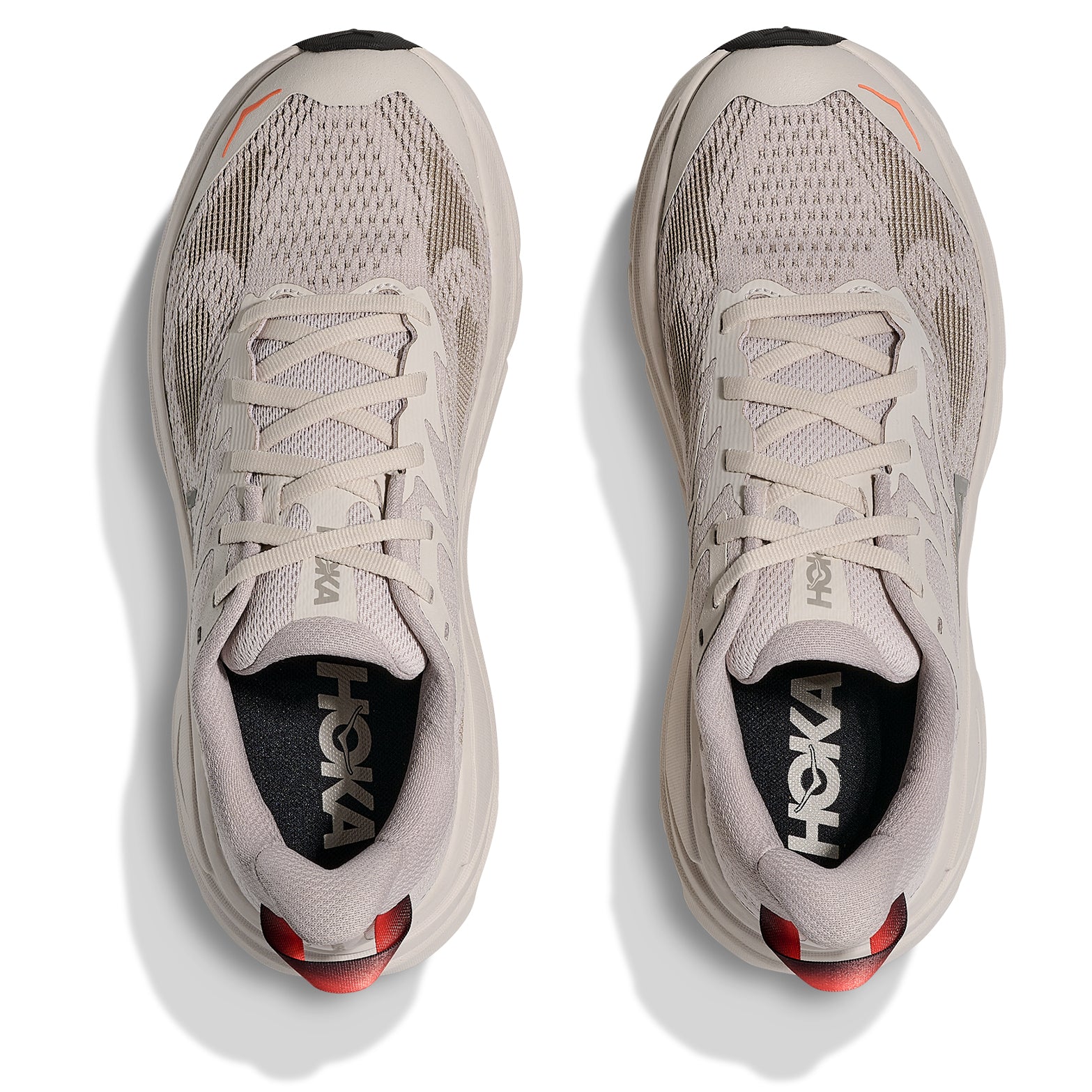 Women's HOKA Challenger 8 Wide Fit Trail Running Shoes Stucco Asphalt Grey top view showing wide fit upper construction for extra toe box room