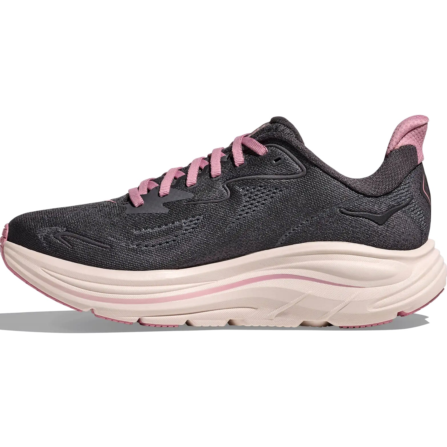 Women's Clifton 10 Running Shoes Galaxy Dried Rose inner side view with MetaRocker™ geometry