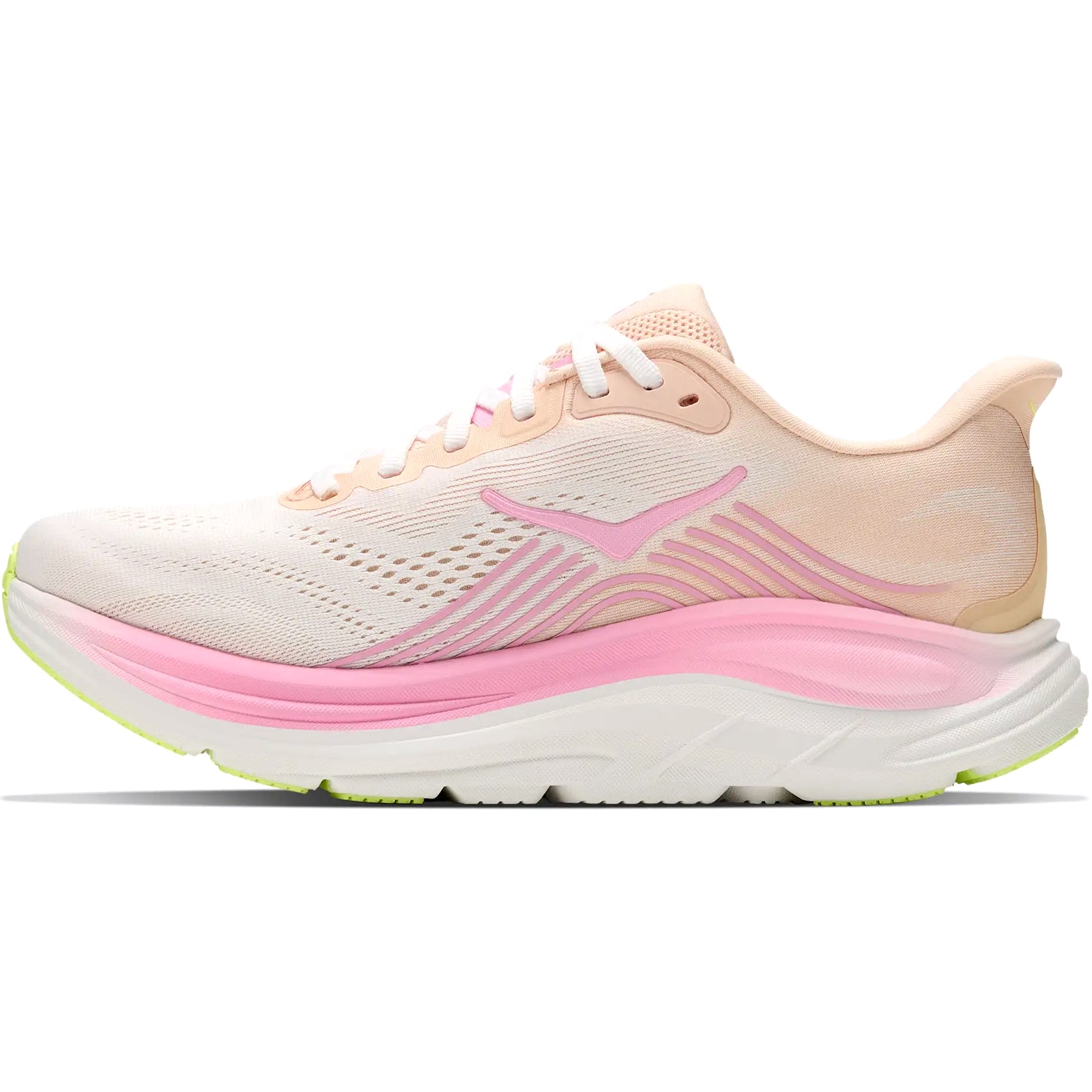 Women's HOKA Clifton 11 Running Shoes Tangerine Glow White inner side view showing Active Foot Frame rearfoot support with compression moulded EVA foam for comfortable daily training