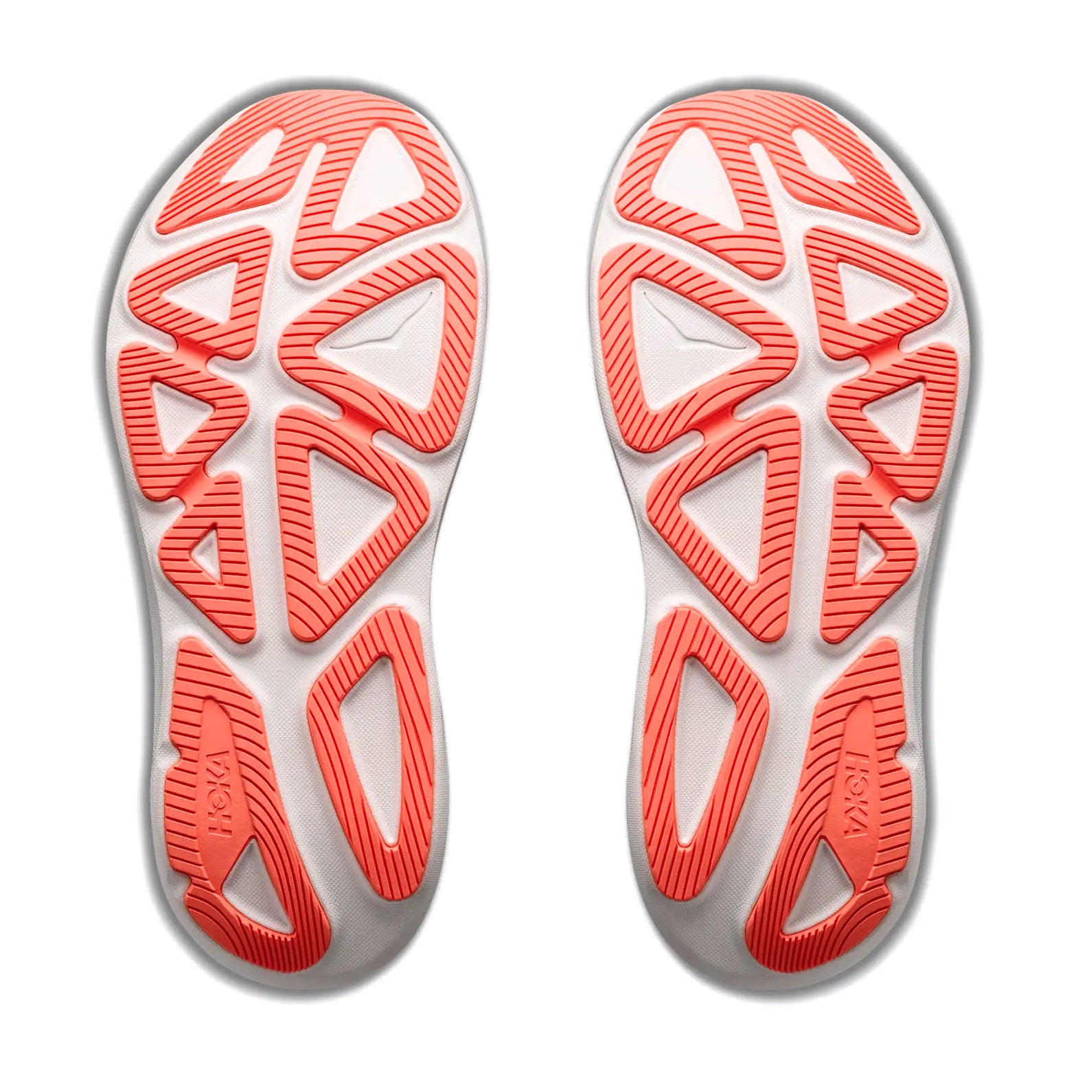 Women's HOKA Clifton Pro Running Shoes Faded Navy Glimmering Blue sole view displaying podular outsole with durabrasion rubber forefoot and super abrasion rubber heel for enhanced durability