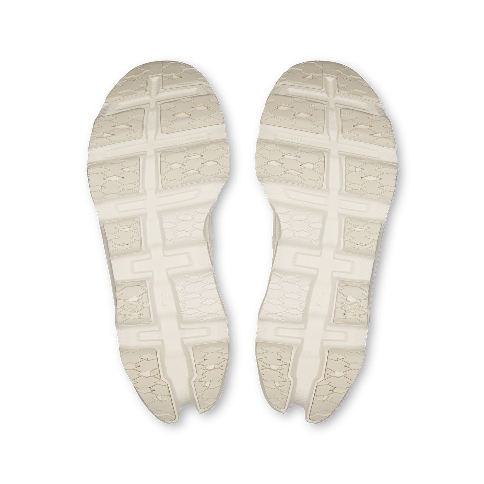 Women's On Cloudmonster 3 LN1 Running Shoes Ivory Ray sole view displaying triple-layer CloudTec cushioning system with compressed rubber outsole for maximum road traction