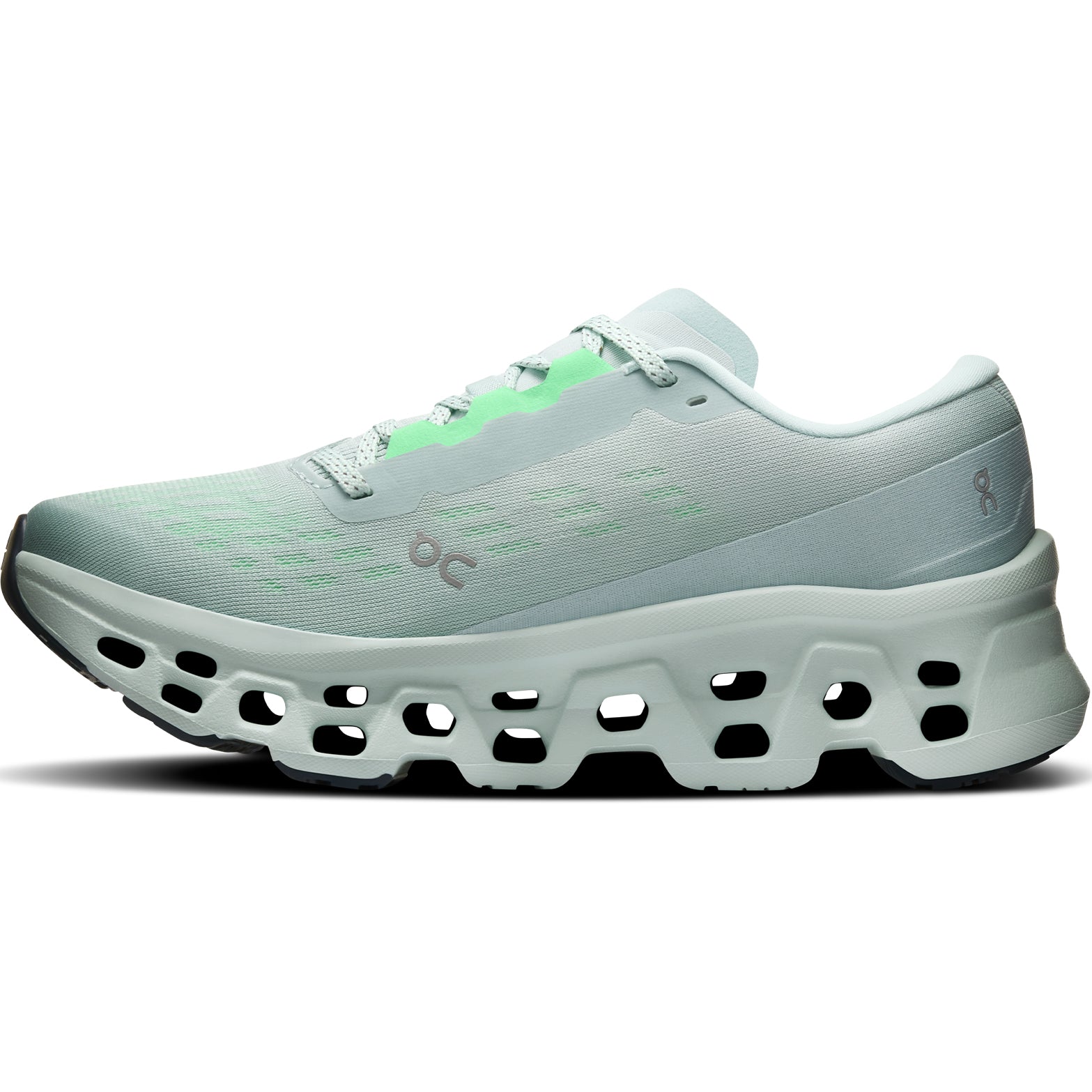 Women's On Cloudmonster 3 Running Shoes Brook Flurry inner side view showing CloudTec technology with Speedboard propulsion and Helion foam for everyday training