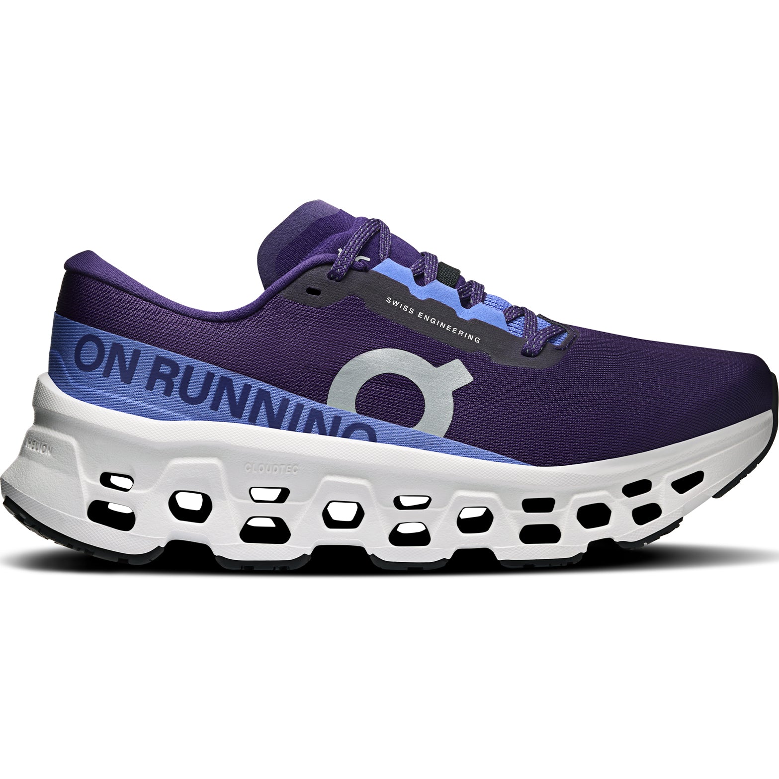 Women's On Cloudmonster 3 Running Shoes Nebula Ivory outer side view showing triple-layer CloudTec cushioning system and enhanced rocker shape