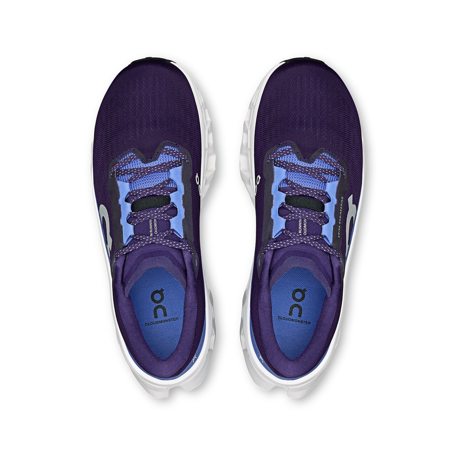 Women's On Cloudmonster 3 Running Shoes Nebula Ivory top view showing engineered knit upper with breathability zones and enhanced tongue design