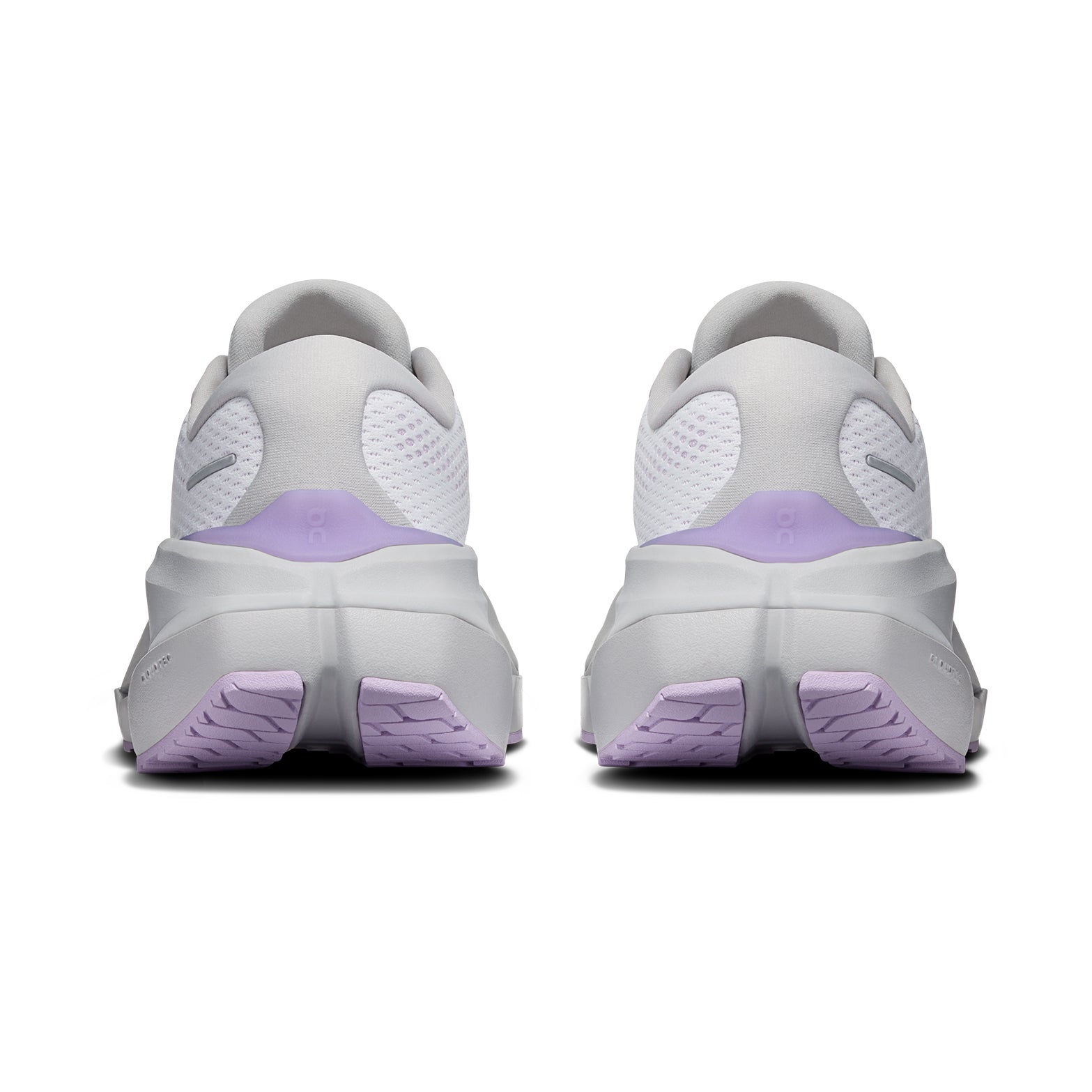 Women's On Cloudrunner 3 Max Running Shoes Frost Verbana heel view showing dual-foam midsole with heel clip and plush tongue for secure lockdown and cushioned supported daily running