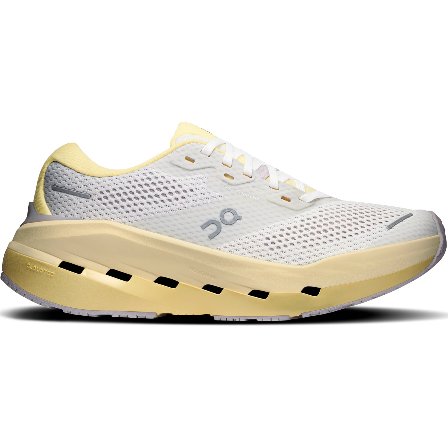 Women's On Cloudrunner 3 Max Running Shoes Ivory Dijon outer side view showing stability-engineered CloudTec cushioning with dual-layer Helion HF hyper foam midsole and wide base for supported daily running