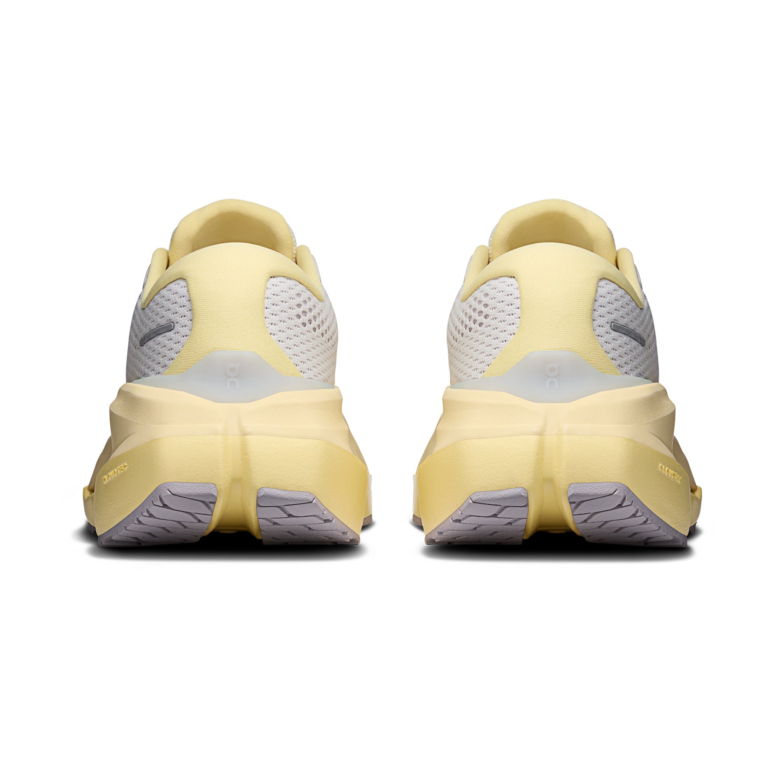 Women's On Cloudrunner 3 Max Running Shoes Ivory Dijon heel view showing dual-foam midsole with heel clip and plush tongue for secure lockdown and cushioned supported daily running