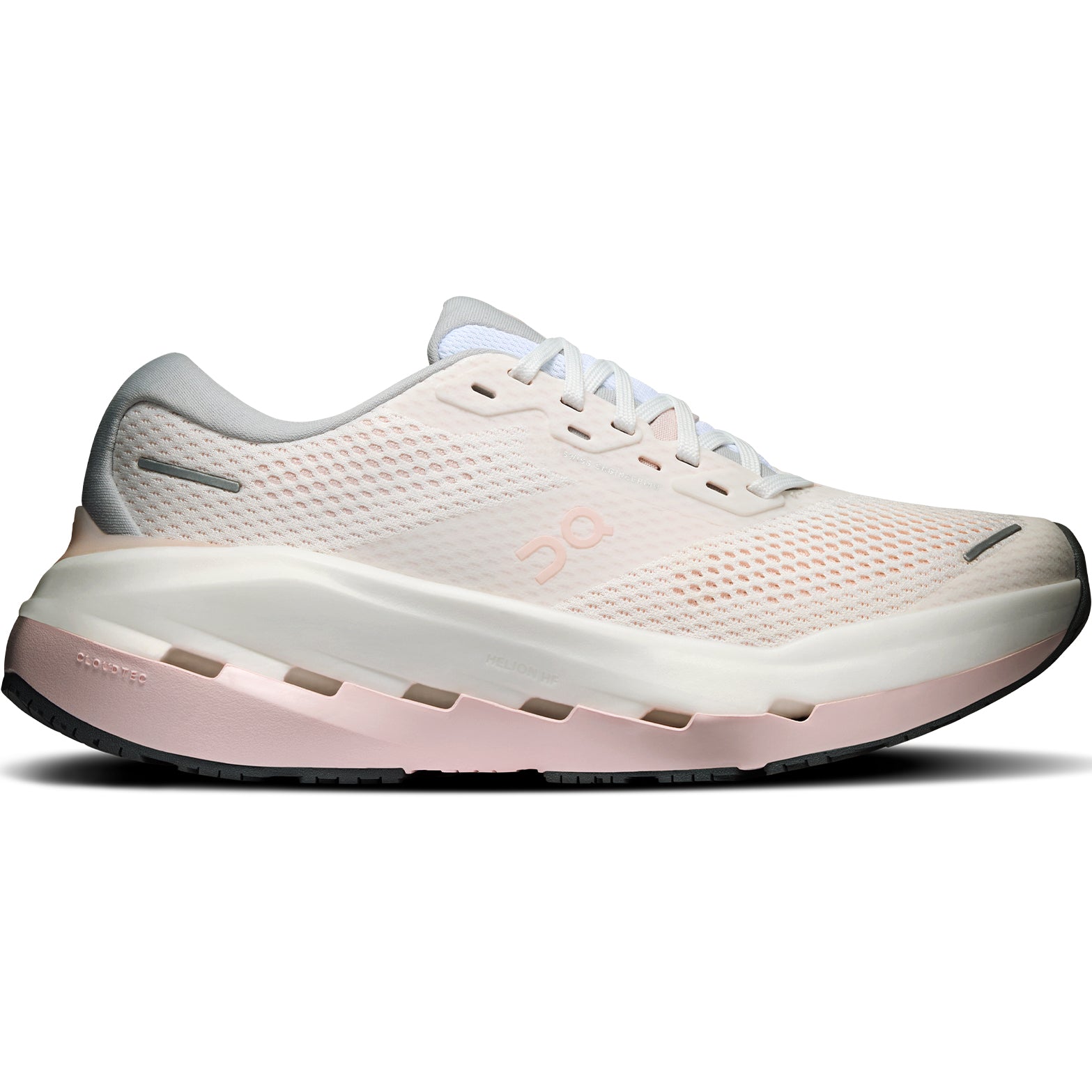 Women's On Cloudrunner 3 Max Running Shoes White Salt outer side view showing stability-engineered CloudTec cushioning with dual-layer Helion HF hyper foam midsole and wide base for supported daily running