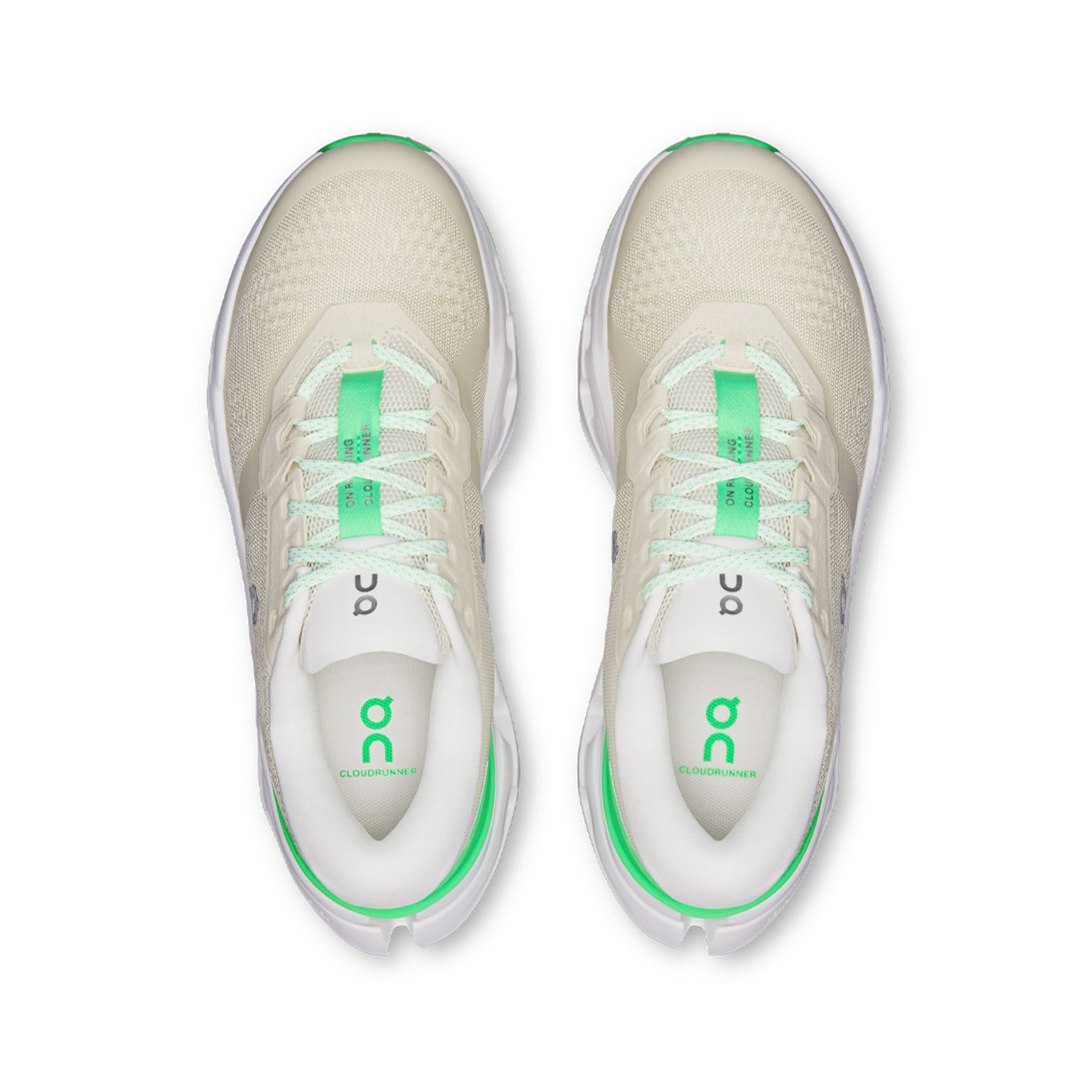 Women's On Cloudrunner 3 Running Shoes Ghost Verdite top view showing breathable engineered mesh upper with plush tongue for comfortable secure fit during daily road running