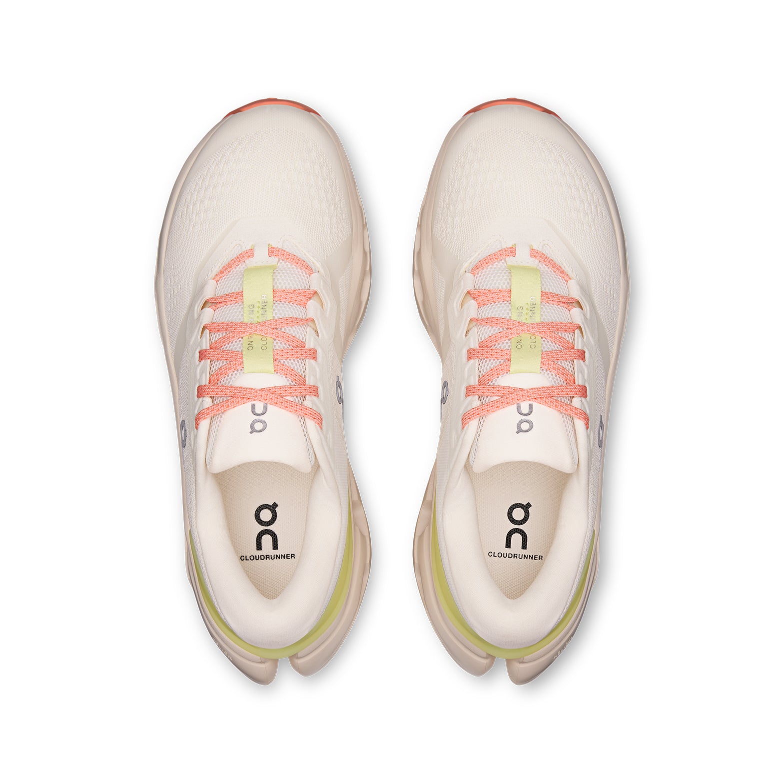 On Cloudrunner 3 women's running shoe in Ivory / Dew — top-down view showing ivory engineered mesh upper, plush tongue construction and lace closure with dew accent detailing
