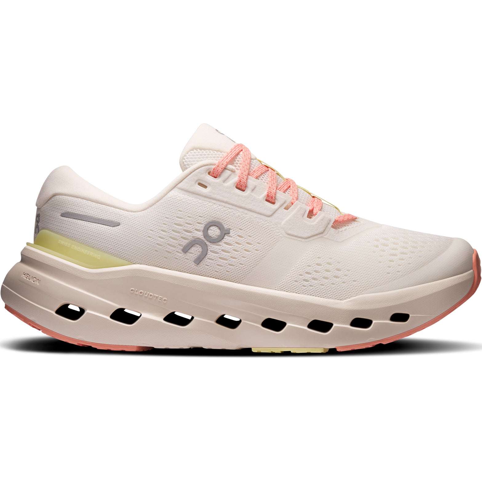 On Cloudrunner 3 women's running shoe in Ivory / Dew — outer view showing ivory engineered mesh upper with dew accent detailing, asymmetrical heel clip and CloudTec® Helion™ foam midsole profile