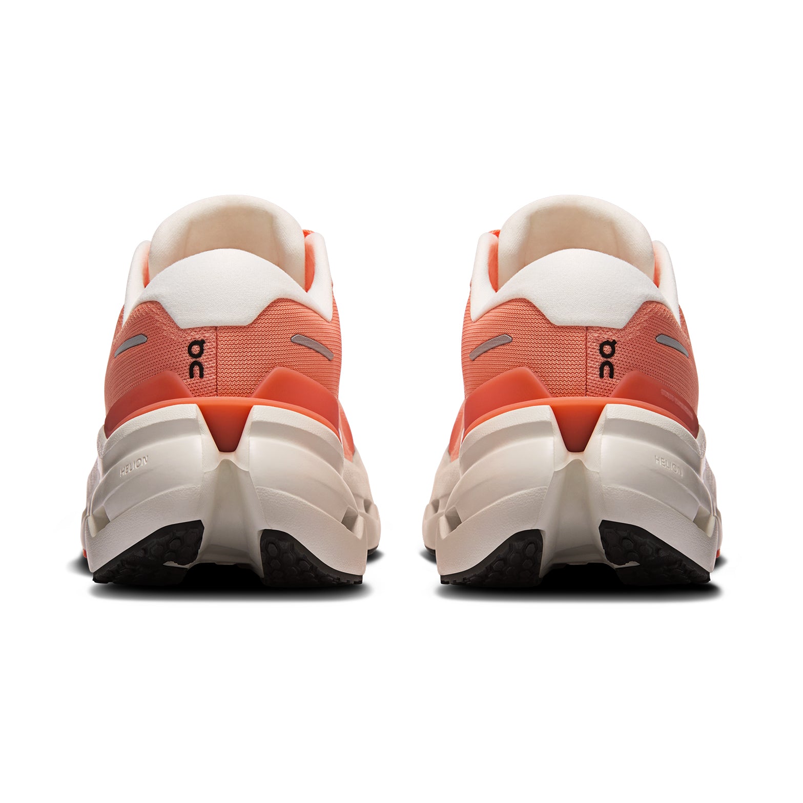 On Cloudrunner 3 women's running shoe in Sunstone / Ivory — heel view showing asymmetrical heel clip construction, higher sidewall cupping, reflective detailing and ivory CloudTec® midsole contrast
