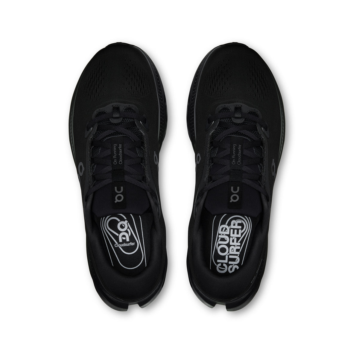 Top-down view of a pair of black Women’s Cloudsurfer 3 Running Shoes featuring CloudTec Phase technology.