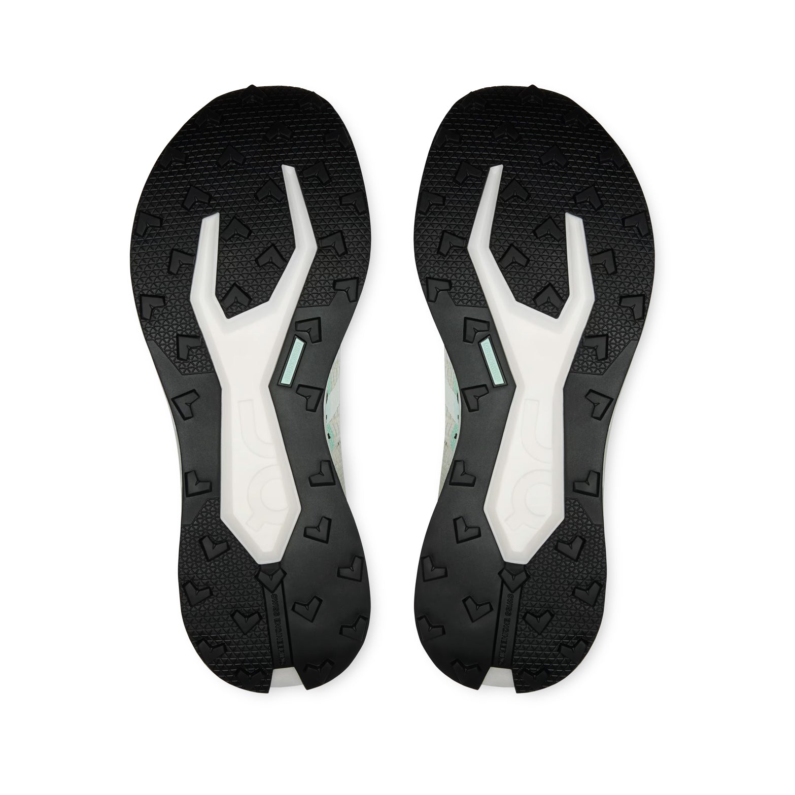 Women's On Cloudultra Pro Trail Running Shoes Ivory Celeste sole view displaying redesigned MissionGrip outsole with FEA-optimised lug geometry for unparalleled grip and traction on technical mountain terrain