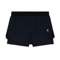 Women's Bandit CoolGrid 2-in-1 Run Short Black front product view showing CoolGrid breathable outer with mesh waistband and reflective branding on right leg