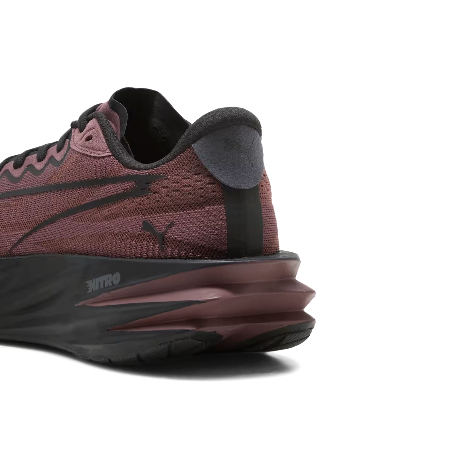 Women's Puma Deviate Pure NITRO Running Shoes Rich Cocoa Puma Black heel view showing NITROFOAM cushioning stack with 8mm heel-to-toe drop for responsive daily running