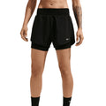 Women's Nike Dri-FIT High-Waisted 3 Inch 2-in-1 Shorts Black White front view showing high-rise elastic waistband and silky-smooth woven fabric