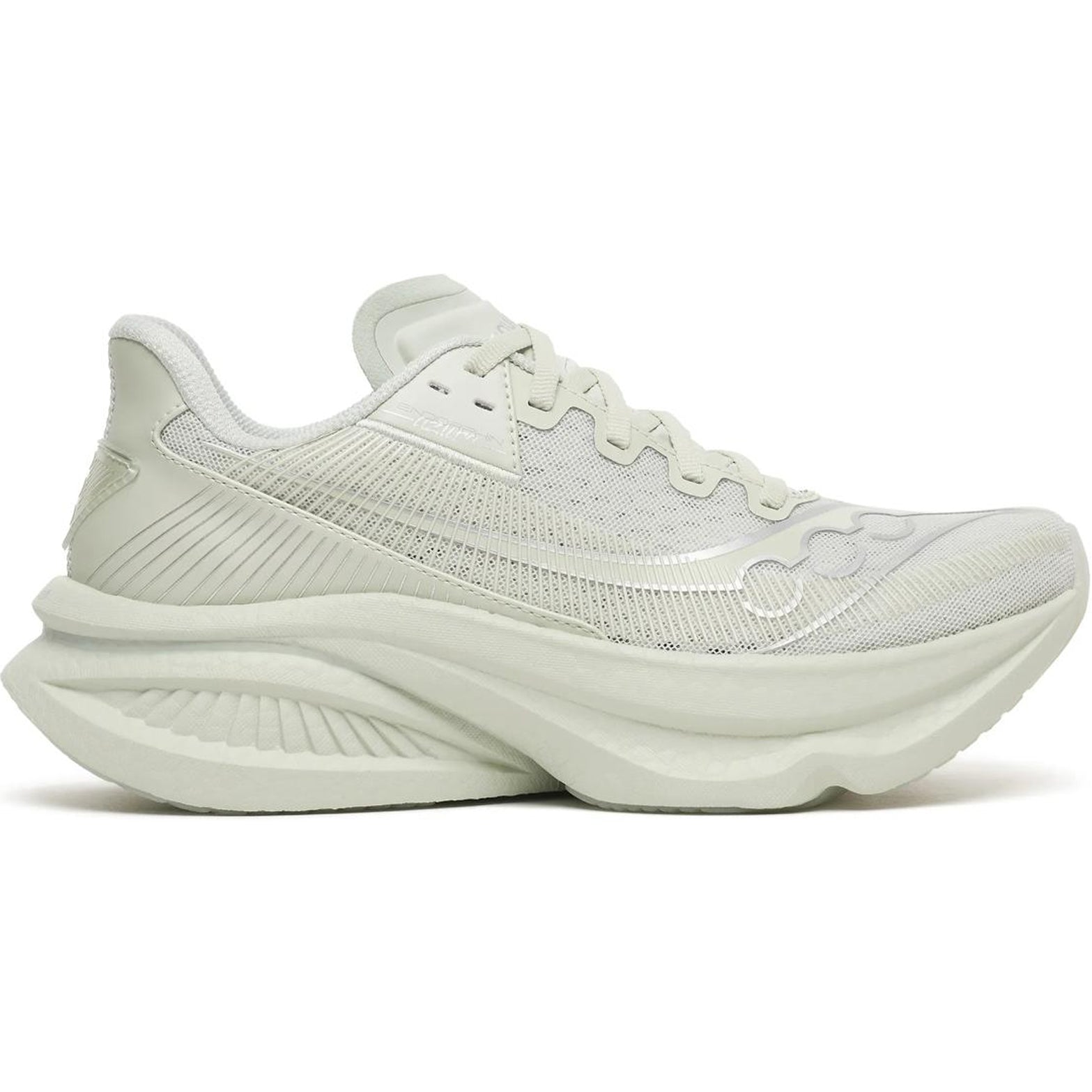 Women's Saucony Endorphin Azura Running Shoes Cast outer side view showing PWRRUN PB superfoam midsole with SpeedRoll geometry for plateless daily road running