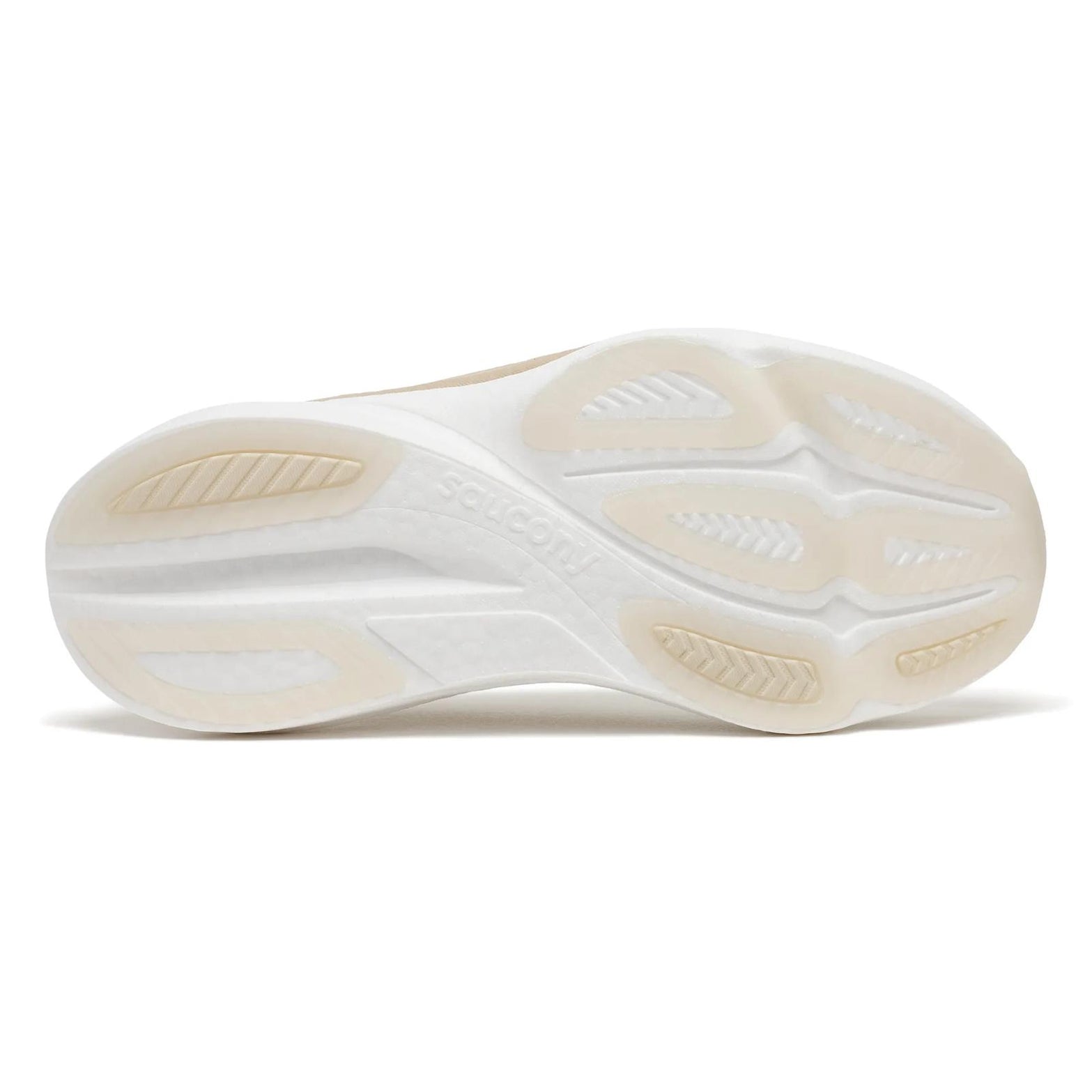 Women's Saucony Endorphin Azura Running Shoes Eggshell Ivory sole view displaying XT-900 carbon rubber outsole with strategic placement for reliable grip and durability in high-wear zones