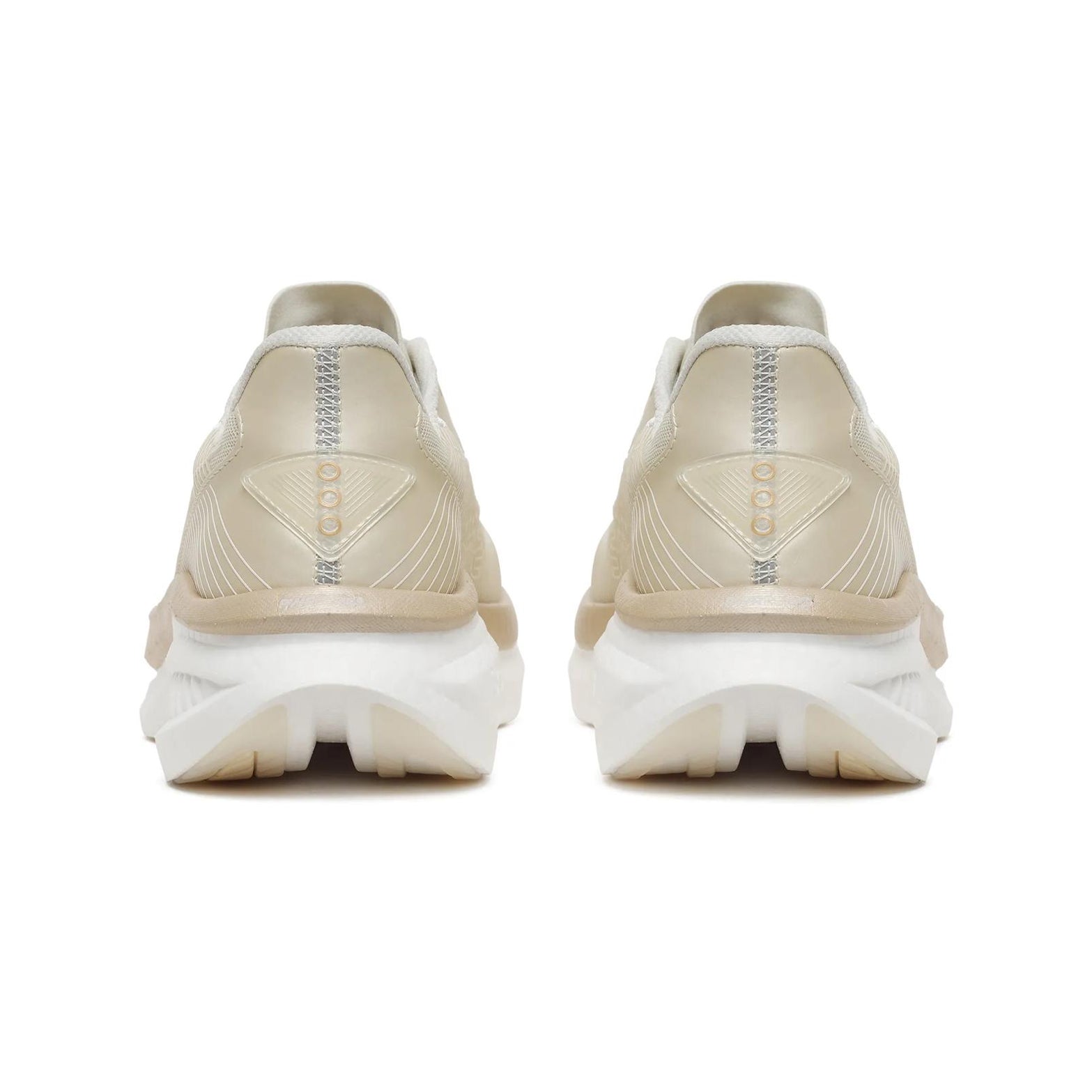 Women's Saucony Endorphin Azura Running Shoes Eggshell Ivory heel view showing PWRRUN PB superfoam stack with padded heel collar and SpeedRoll geometry for cushioned plateless daily running