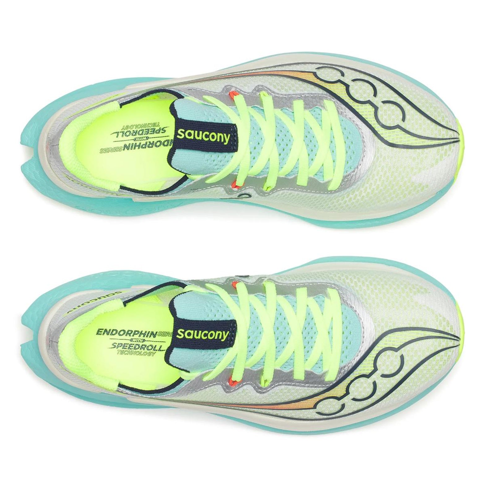 Women's Saucony Endorphin Pro 5 Running Shoes White Splash top view showing lightweight racing upper construction with carbon-plated super shoe design