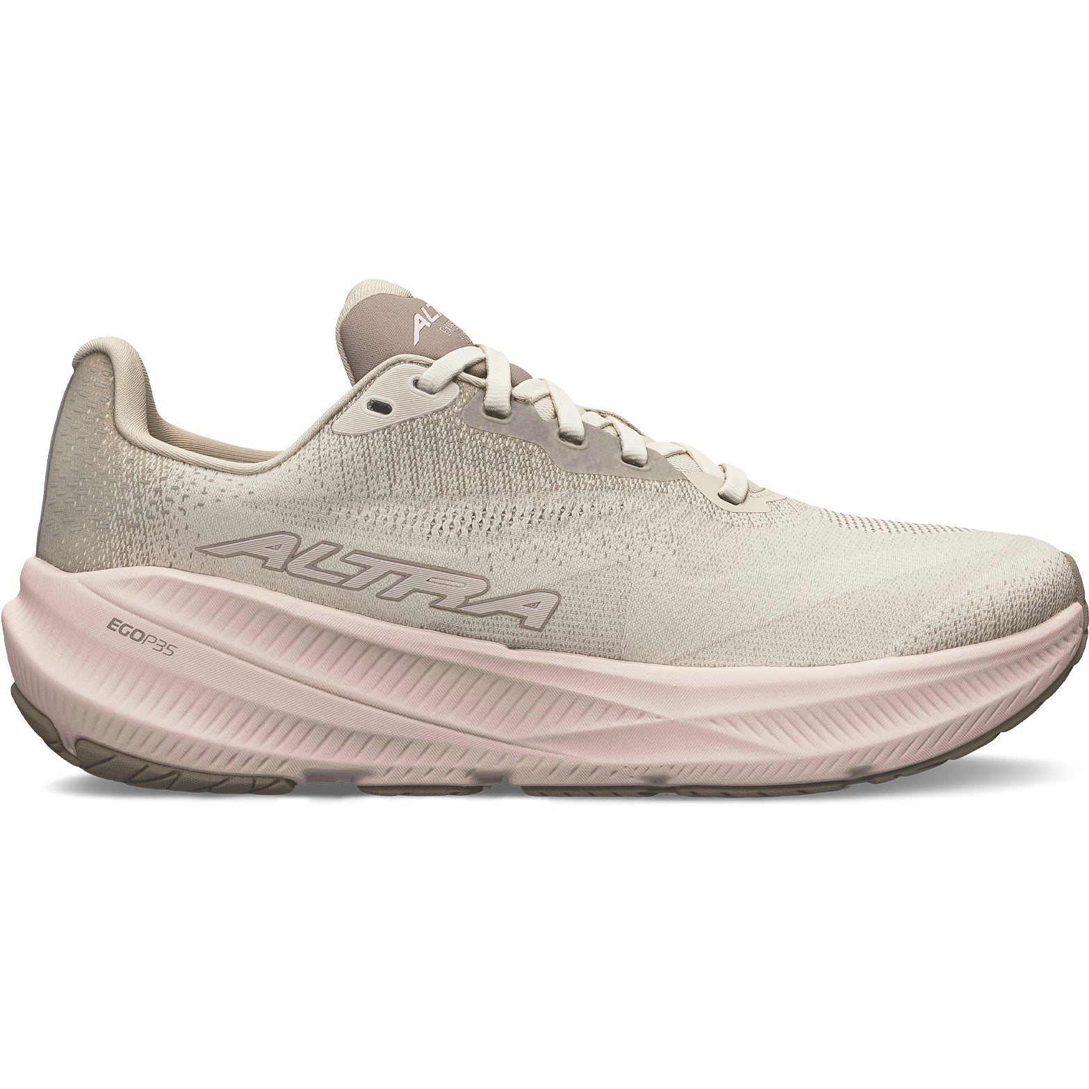 Women's Experience Flow 3 Running Shoes Tan outer side view showing Altra EGO™ P35 midsole