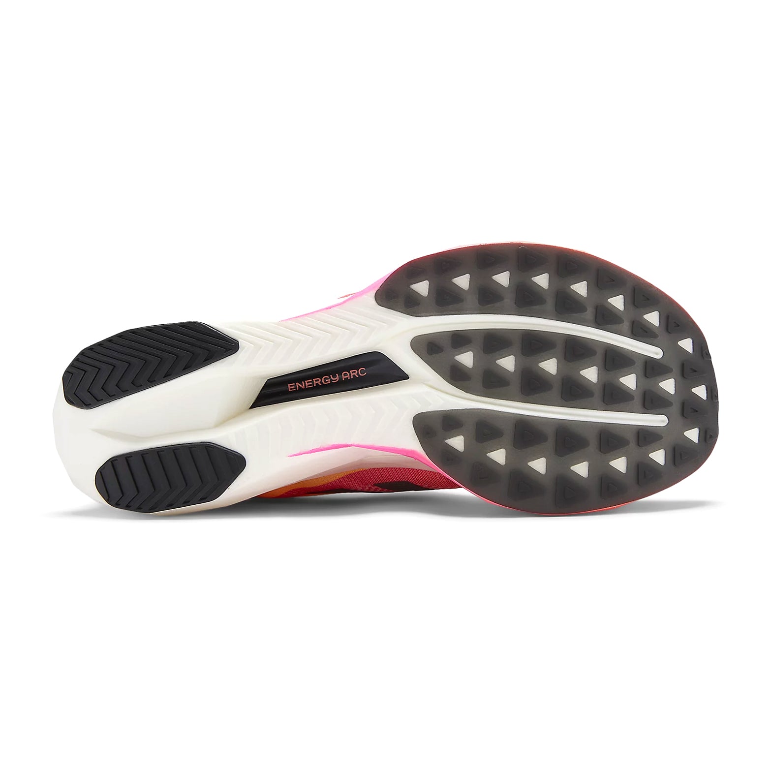 Women's New Balance FuelCell SuperComp Elite v5 Running Shoes Orange Red sole view displaying 1.7mm thick outsole material with superior traction design for road surfaces