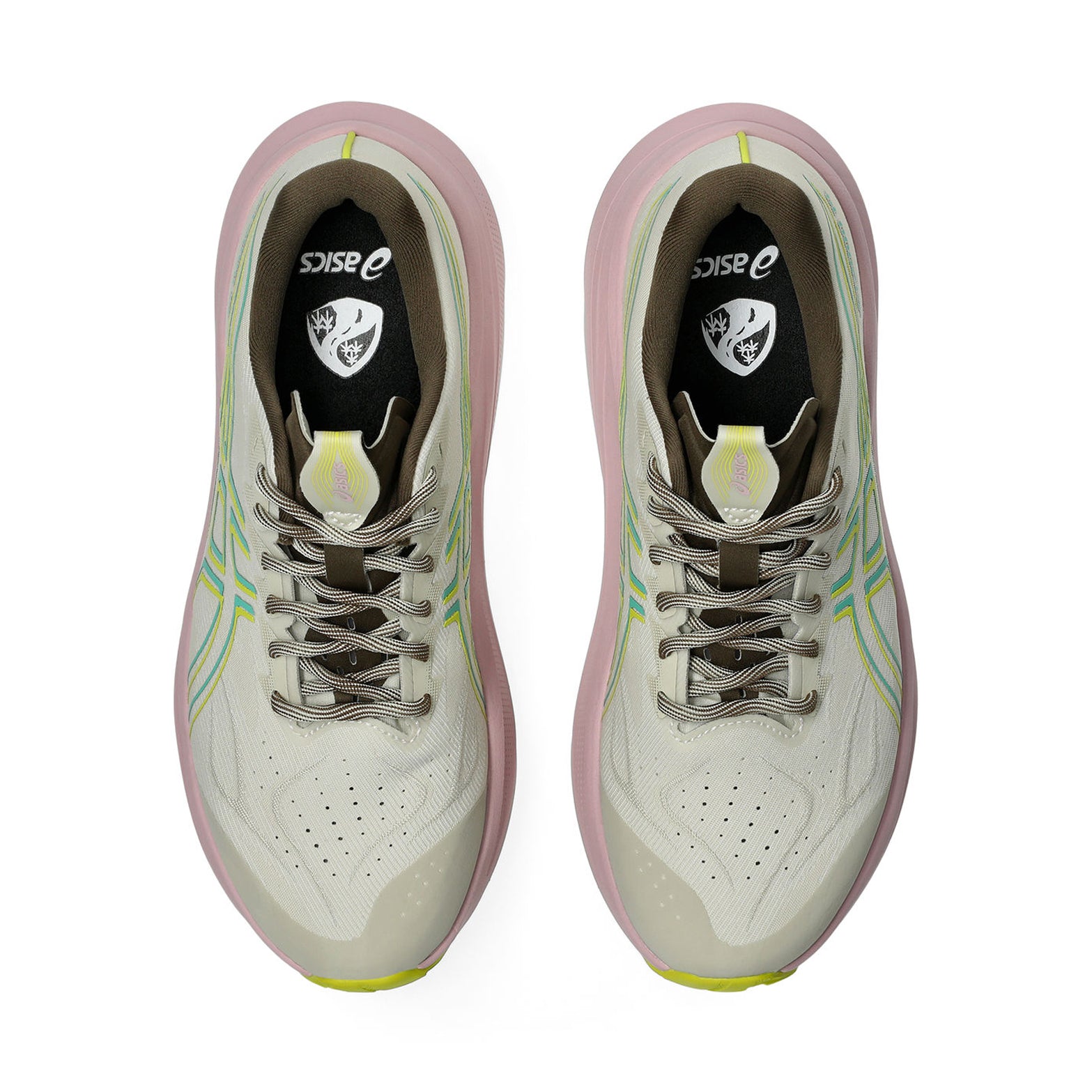 Women's ASICS GT-2000 14 TR Running Shoes Light Dust Cacti top view showing woven mesh upper with asymmetric tongue wing and 50% recycled materials