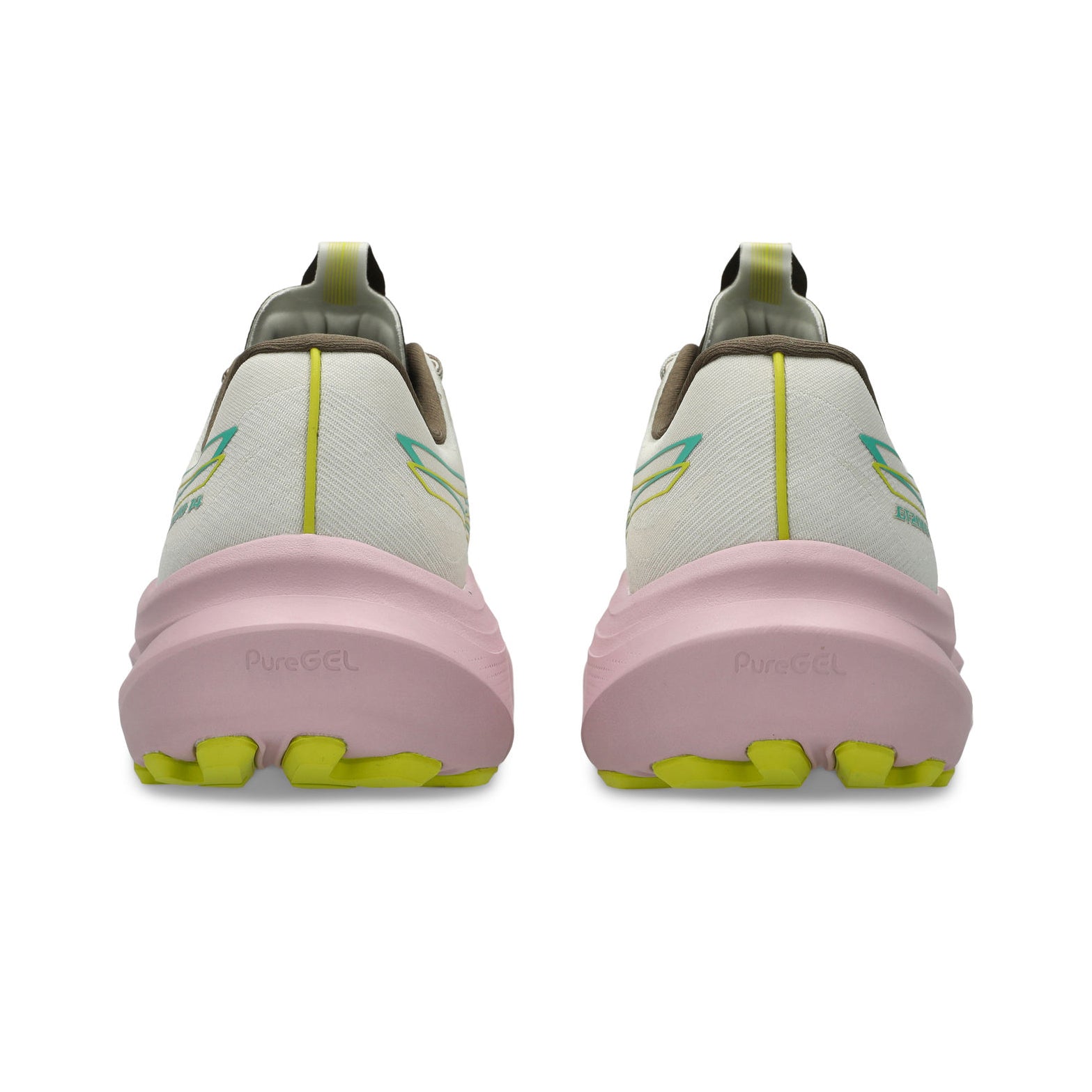 Women's ASICS GT-2000 14 TR Running Shoes Light Dust Cacti heel view showing FF BLAST MAX cushioning stack, rearfoot PureGEL technology and 3D GUIDANCE SYSTEM