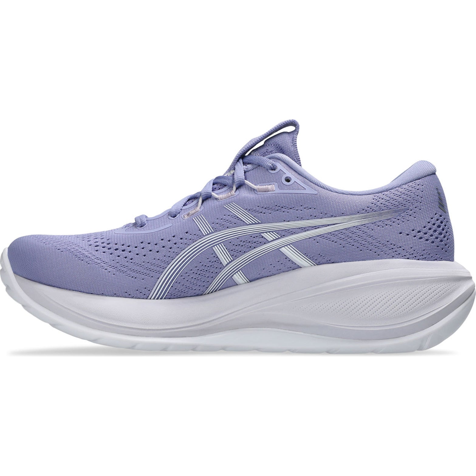 Women's Asics Gel-Cumulus 28 Running Shoes Bluebell White inner side view showing PureGEL heel technology and FF BLAST MAX cushioning