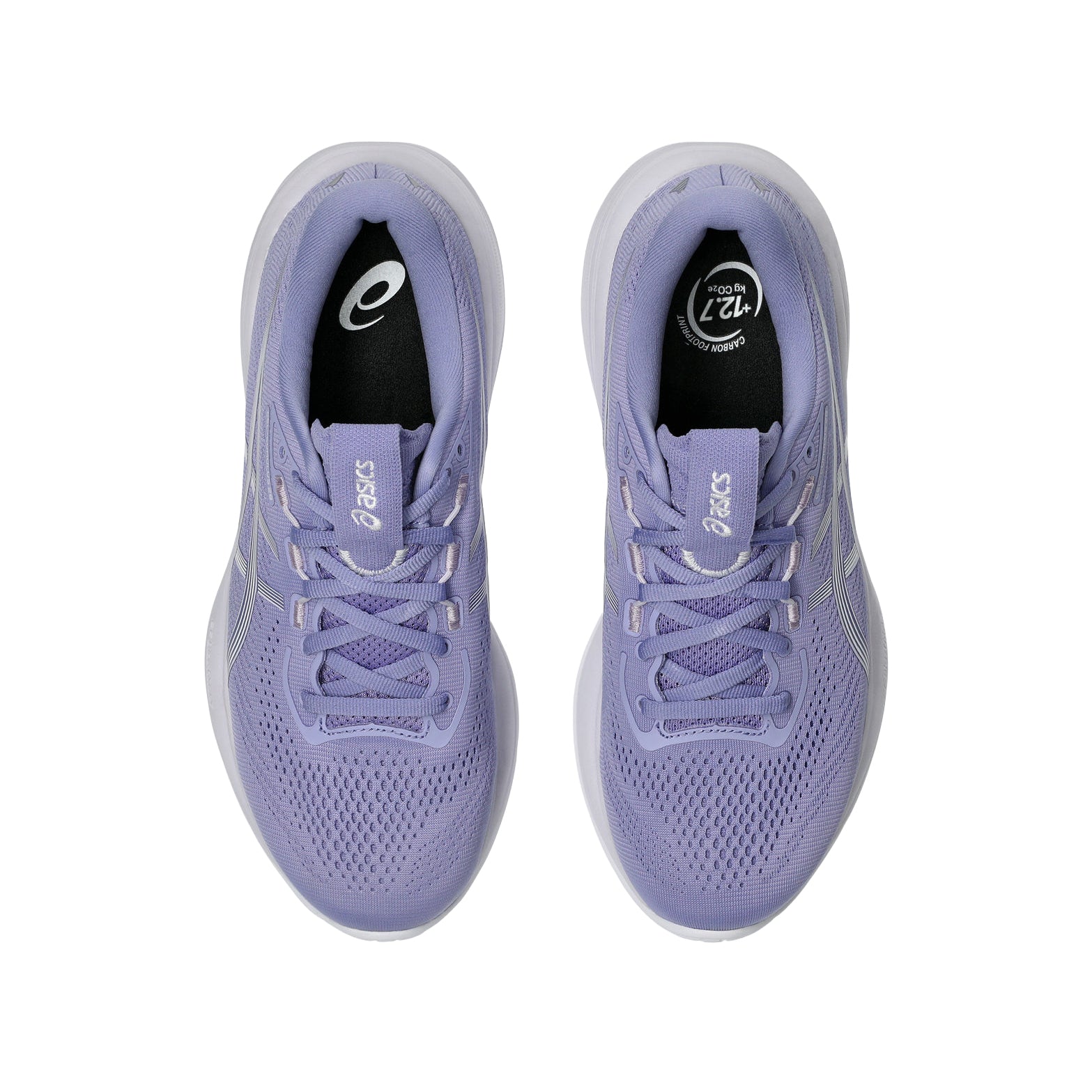 Women's Asics Gel-Cumulus 28 Running Shoes Bluebell White pair top view showing lightweight breathable engineered mesh upper