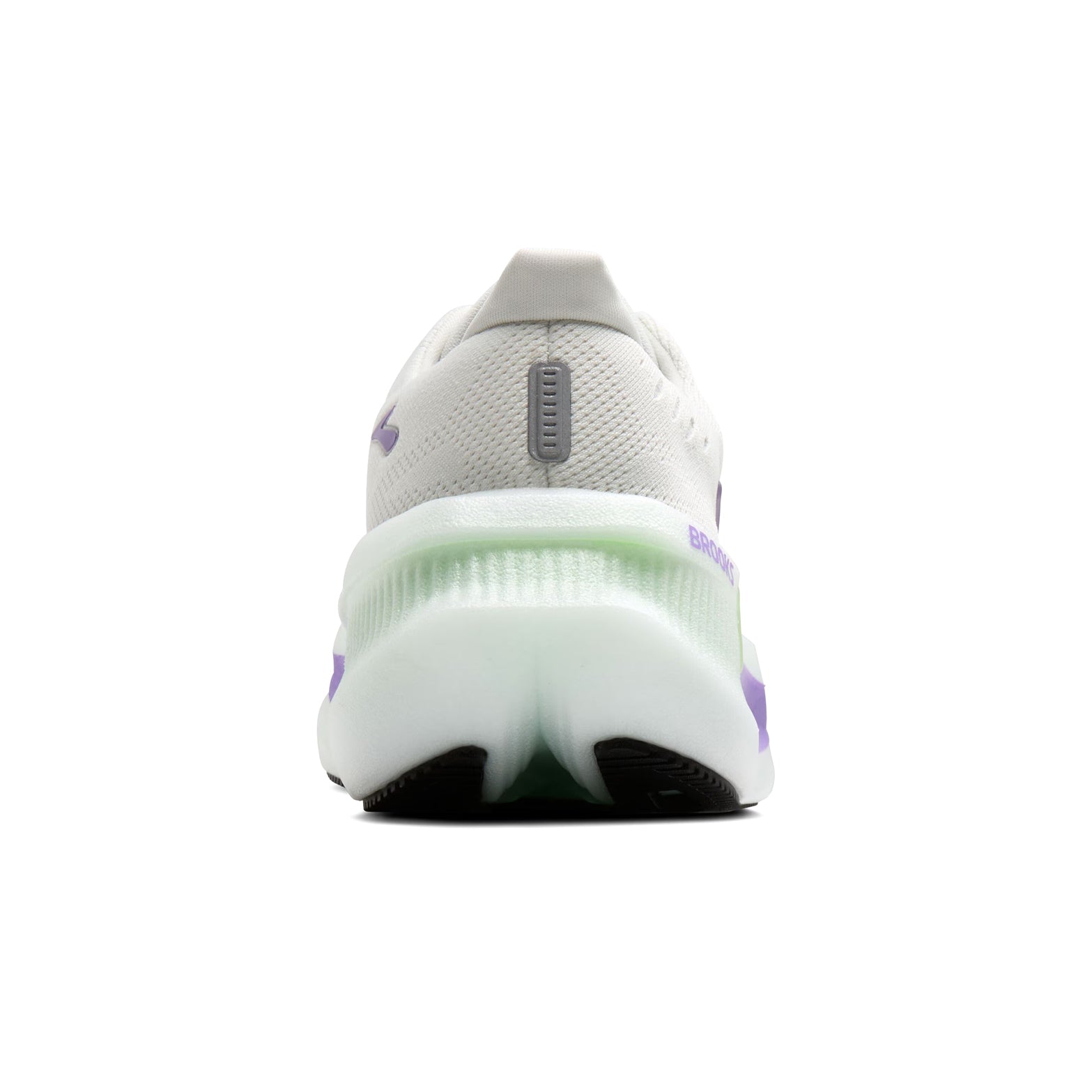 Brooks Glycerin Max 2 women's running shoe in Bluewash / Purple Hebe / Green — heel view showing maximum cushioning construction, green heel detailing and purple hebe nitrogen-infused DNA TUNED foam midsole contrast with large dual-cell heel cushioning