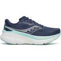 Women's Saucony Guide 19 Running Shoes Navy Aqua outer side view showing softer PWRRUN cushioning midsole and CenterPath Technology sidewalls