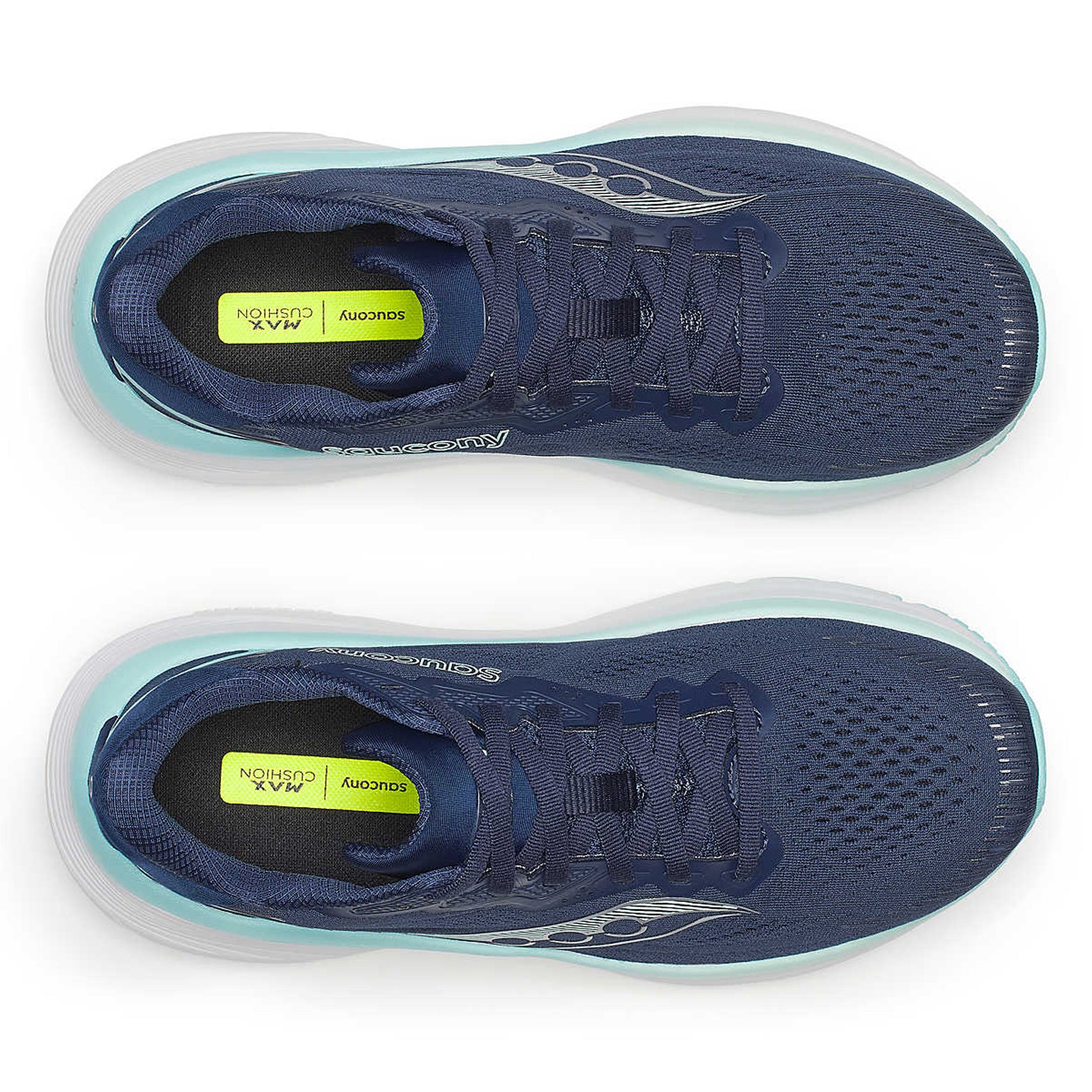 Women's Saucony Guide 19 Running Shoes Navy Aqua top view showing flexible mesh upper with adaptive fit construction