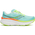 Women's Saucony Guide 19 Running Shoes Splash Citron outer side view showing softer PWRRUN cushioning midsole and CenterPath Technology sidewalls