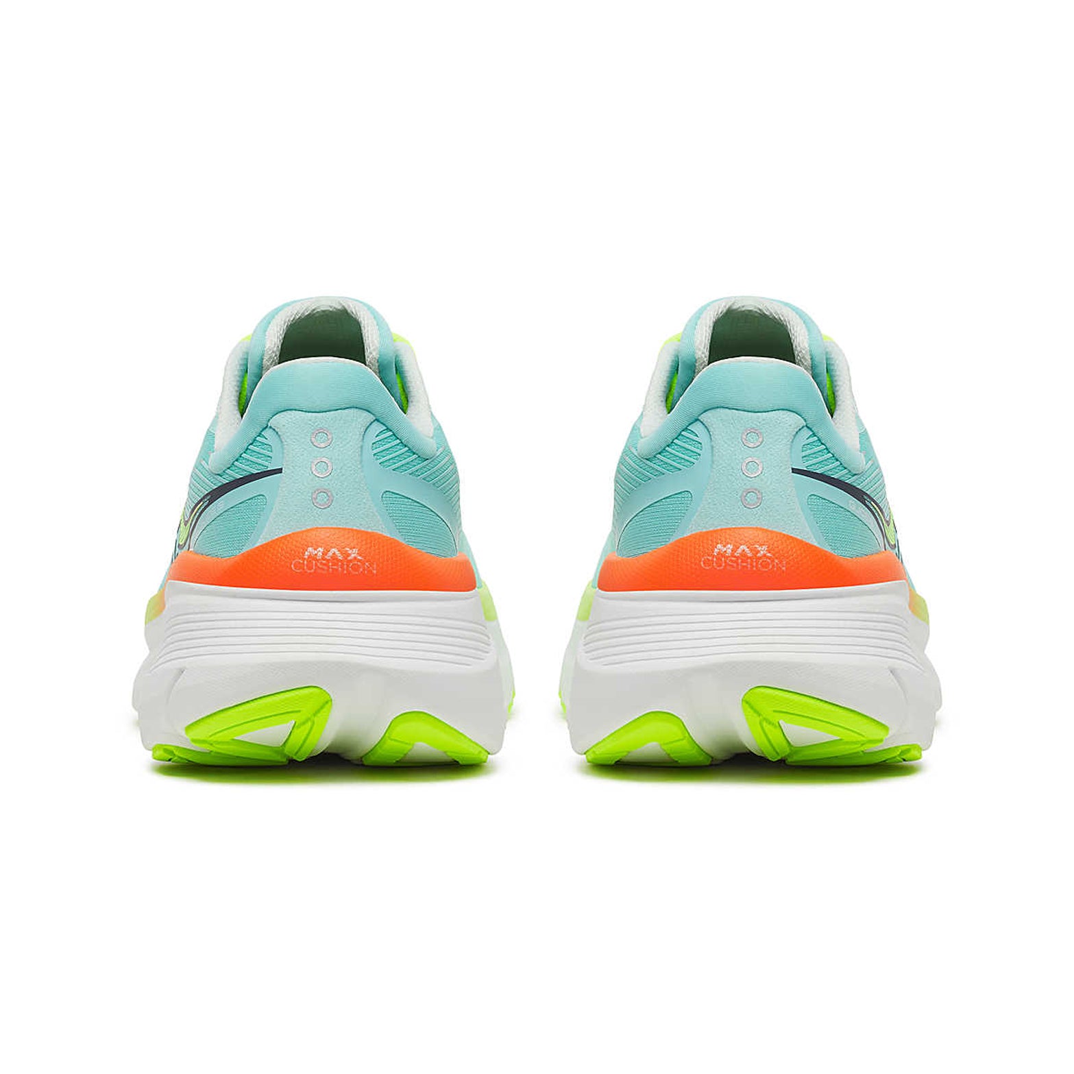 Women's Saucony Guide 19 Running Shoes Splash Citron heel view showing maximum PWRRUN cushioning stack and CenterPath Technology support