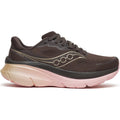 Featuring a brown (Torte) and pink (Aureate) color scheme with black laces, a thick cushioned sole, and a wavy side design, the Saucony Women’s Guide 19 Running Shoes provide guided support for runners looking for maximum cushioning.