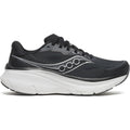 Saucony Guide 19 Wide Fit women's running shoe in Black / Silver — outer view showing black flexible mesh upper with silver accent detailing and PWRRUN cushioning midsole profile