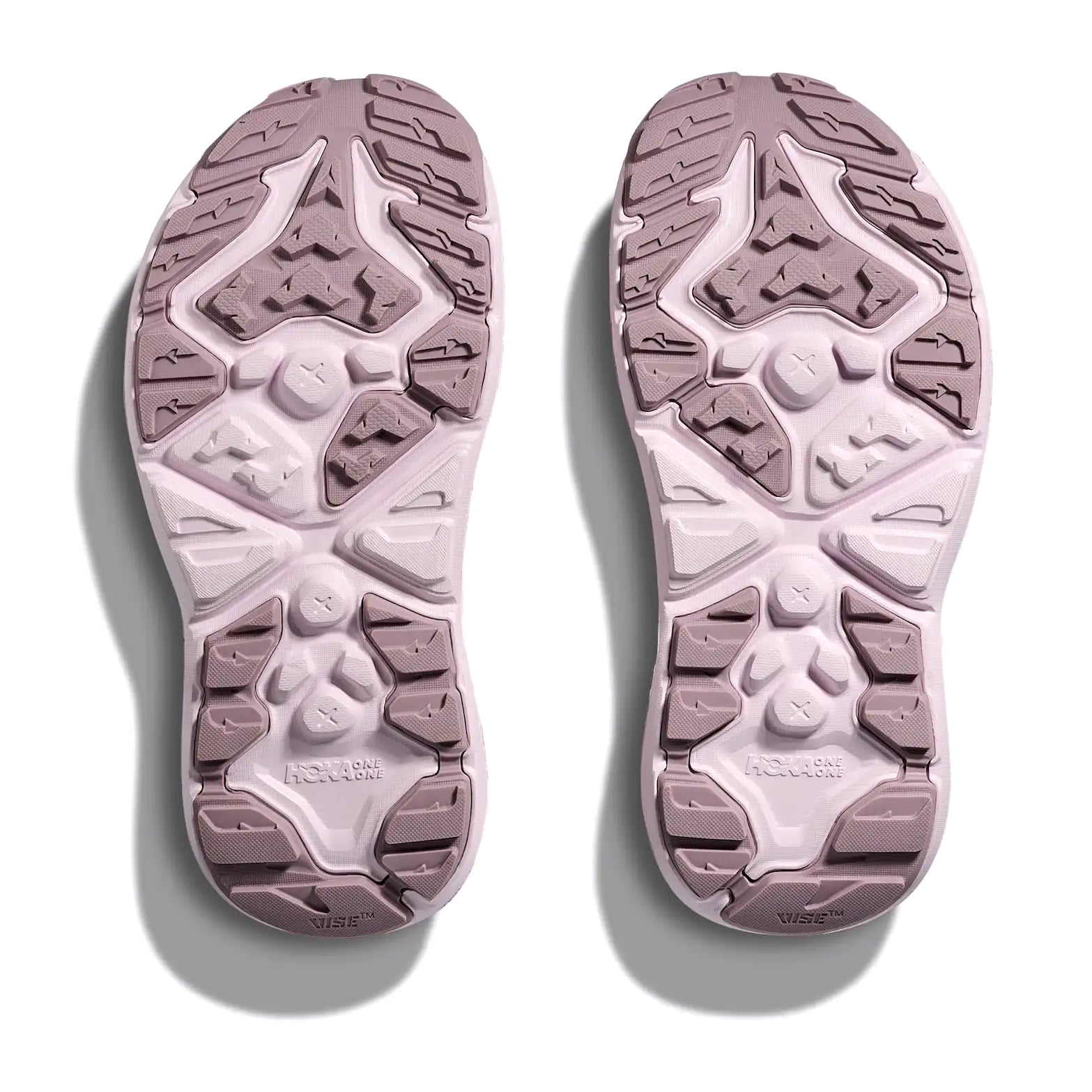 HOKA Hopara 2 women's sandal in Fragrant Lilac / Lilac Cream — outsole view showing sticky rubber tread pattern and lilac cream sugarcane EVA midsole stack