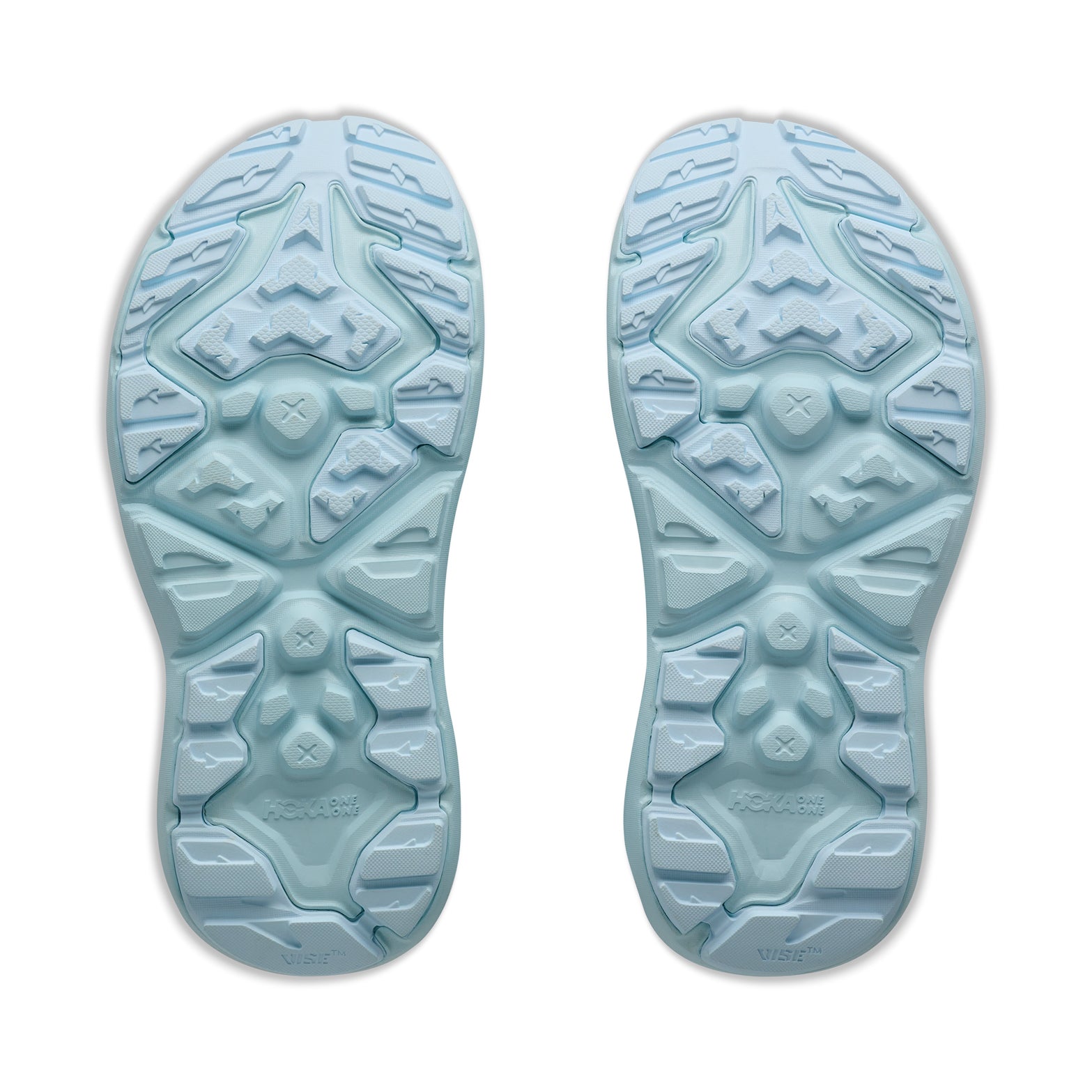 Women's HOKA Hopara 2 Sandal Glimmering Blue Glimmering Blue sole view displaying sticky rubber outsole for reliable grip on wet rocks, muddy trails and dry singletrack