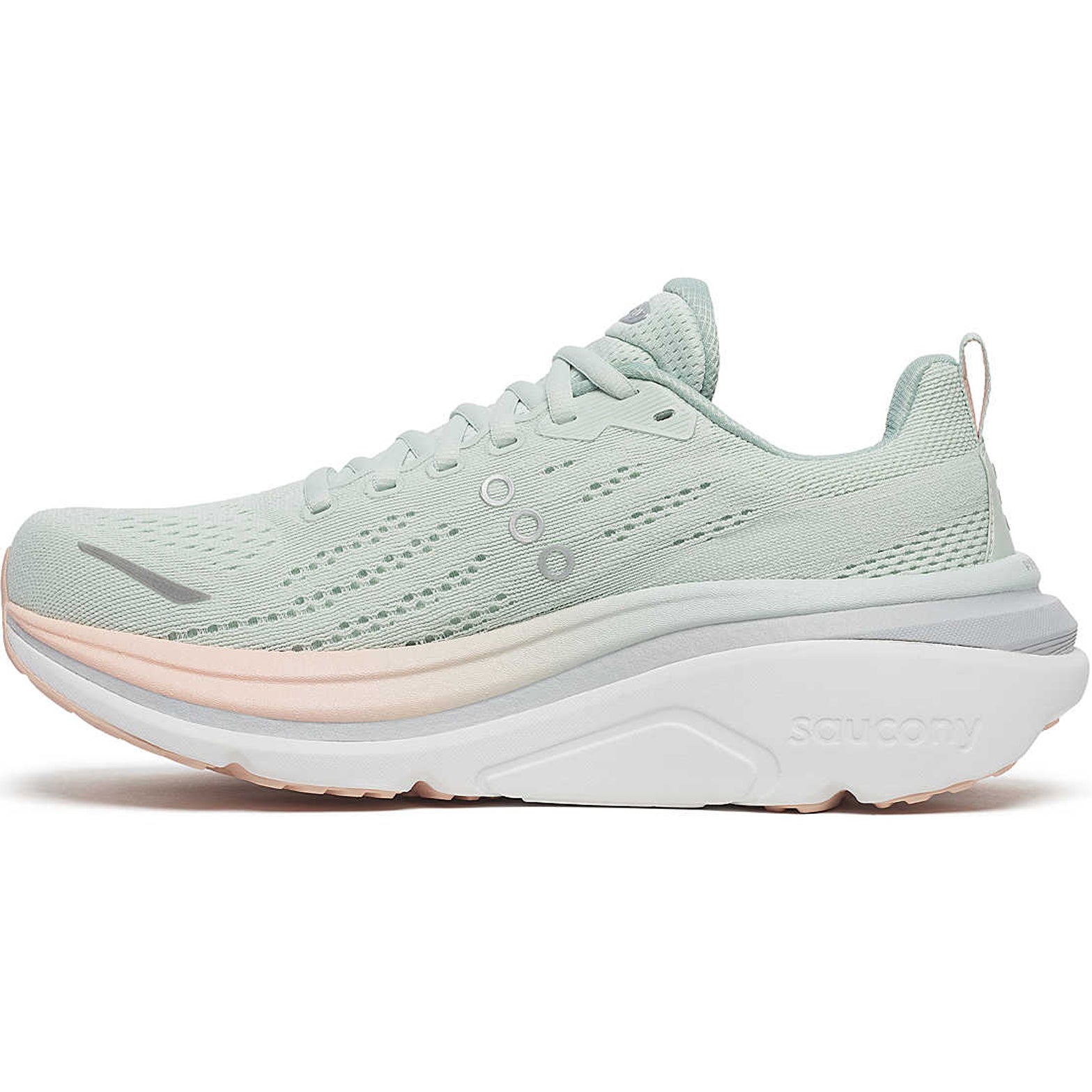 Women's Saucony Hurricane 25 Running Shoes Mist Cameo inner side view showing CenterPath Technology and dual-density PWRRUN foam midsole