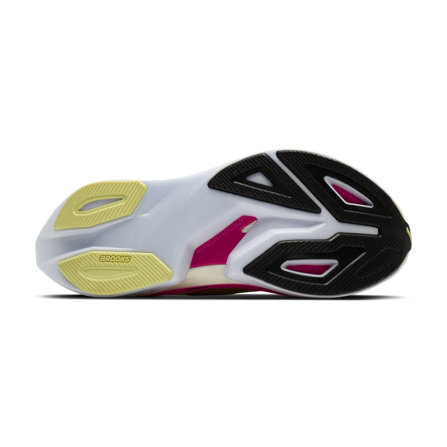 Brooks Women's Hyperion Max 3 Running Shoes Luminary Cyber Pink Black sole view displaying RapidRoll rocker geometry
