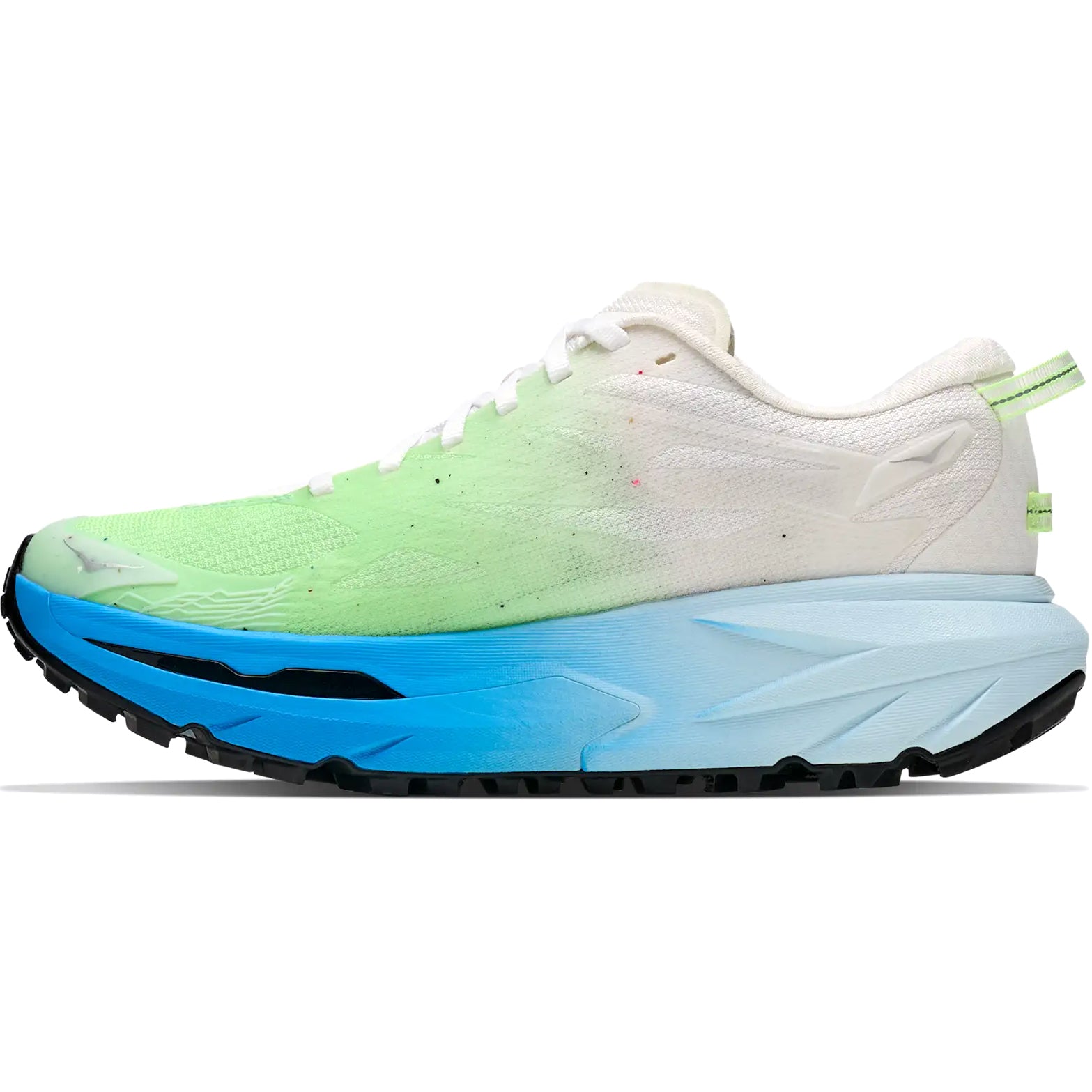 Women's HOKA Mafate 5 Trail Running Shoes Frost Tart Apple inner side view showing super critical foam top layer with impact-absorbing sole foam and Dynamic Vamp for comfortable long-haul trail protection