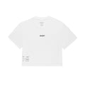 Women's Bandit Micromesh Cropped Run Tee White front product view showing relaxed boxy fit with crew neckline and subtle two-tone logo branding
