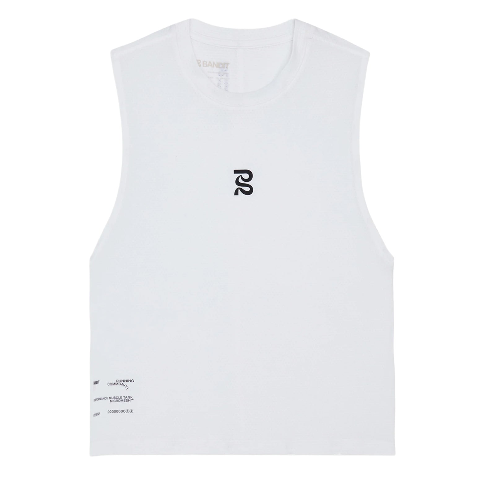 Bandit Micromesh Run Tank women's in White — front product shot showing sleeveless relaxed silhouette, crew neckline, Micromesh™ breathable fabric construction and reflective logo detail at centre front