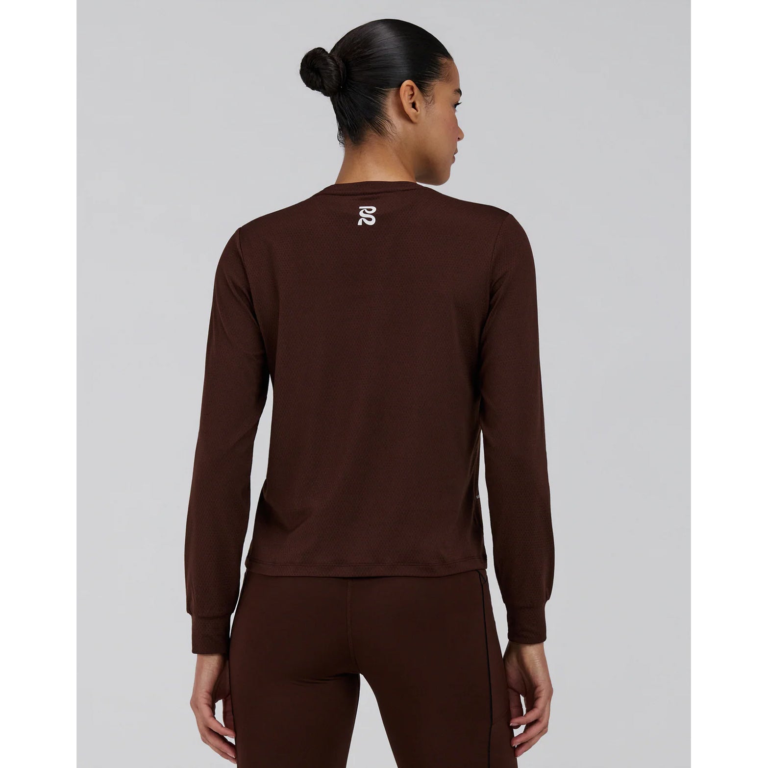 Women's Bandit Micromesh Top Cacao back view showing ultra-breathable Micromesh construction with reflective graphic at centre back